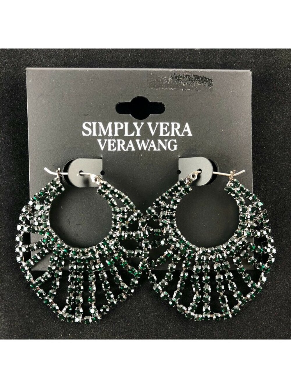 Simply Vera Vera Wang Earrings Dark Silver-tone Lace Green Rhinestone Hoops